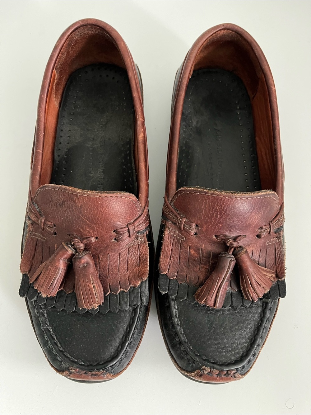 Johnston & Murphy Brown and Black Tassel Kiltie Loafers